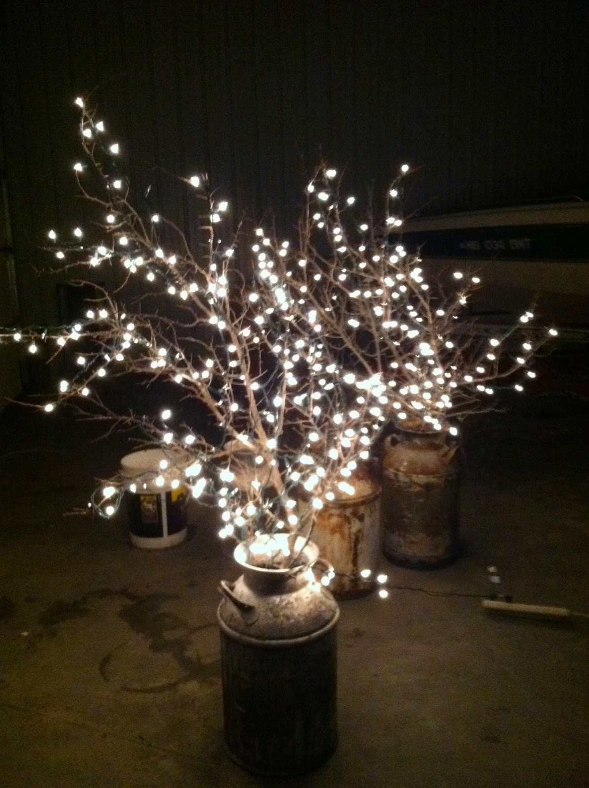 DIY Wedding Lighting
 DIY Why Spend More Milk cans branches white lights