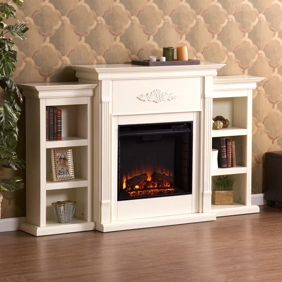 Electric Fireplace With Bookcase
 Antique White Electric Fireplace