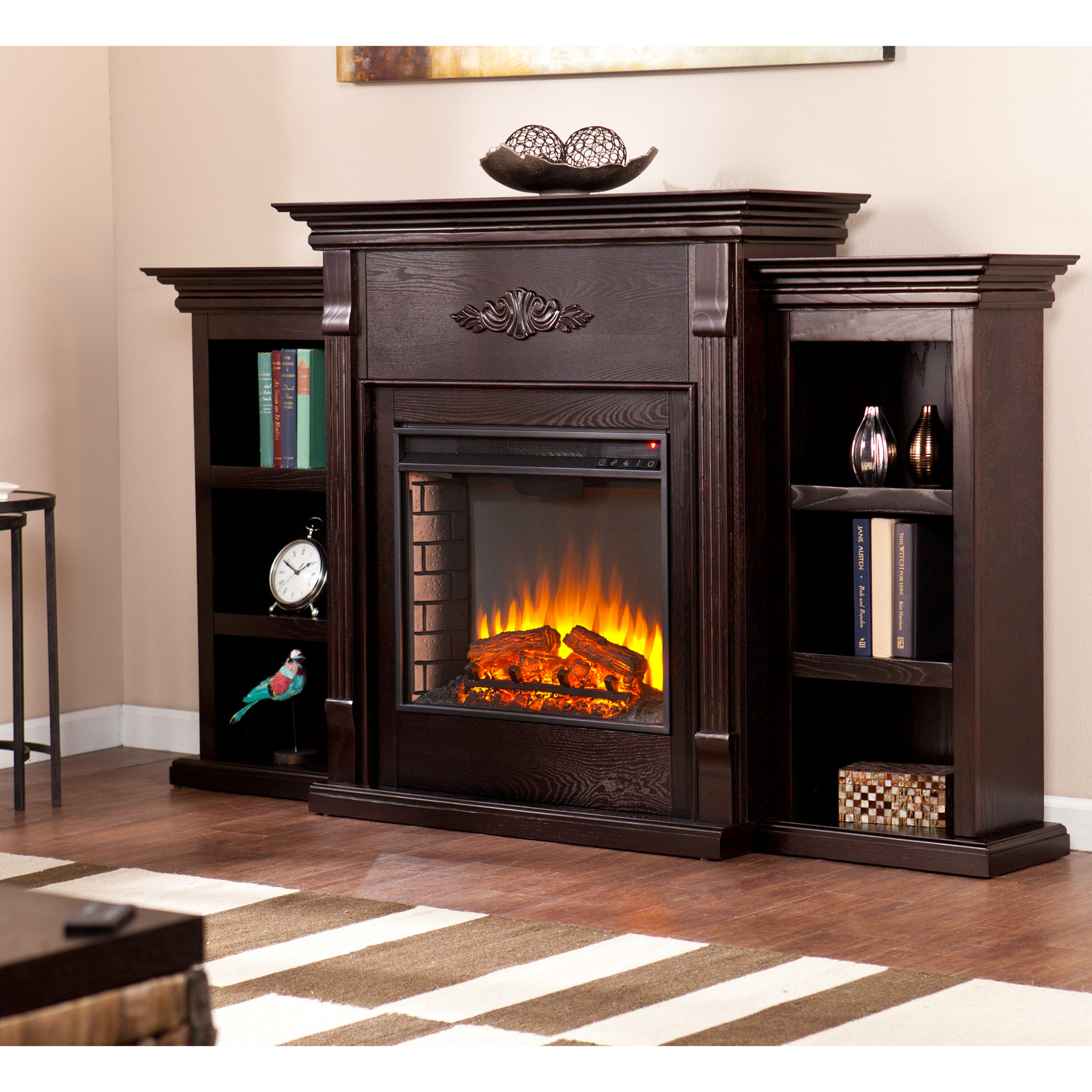 Electric Fireplace With Bookcase
 Tennyson Electric Fireplace W Bookcases Classic Espresso