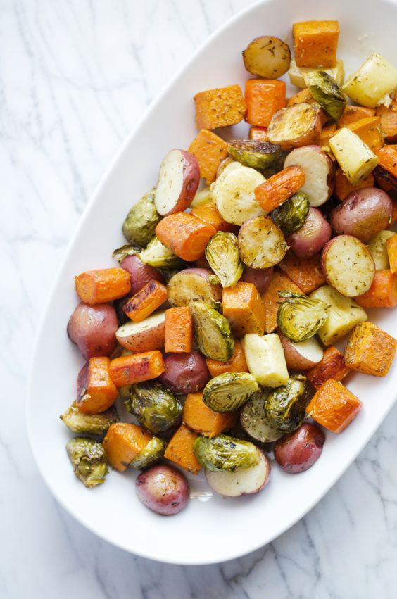 Giada Roasted Vegetables
 Roasted Potatoes Carrots Parsnips and Brussels Sprouts
