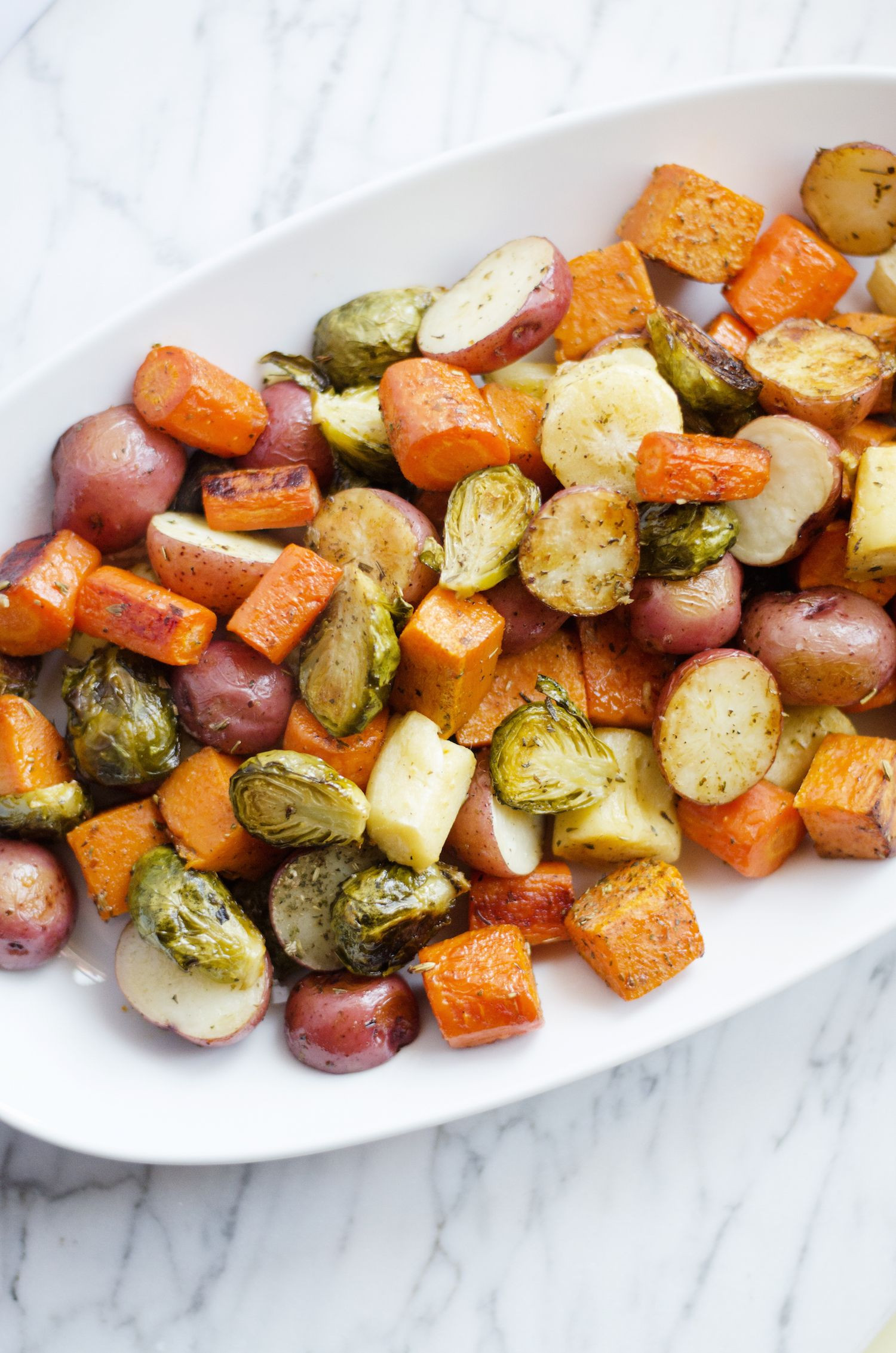 Giada Roasted Vegetables
 Roasted Potatoes Carrots Parsnips and Brussels Sprouts