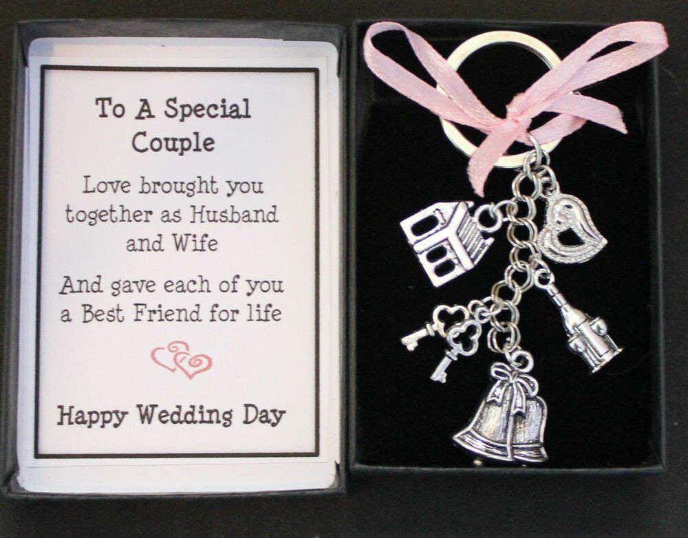 Gift Message For Wedding
 WEDDING DAY GIFT KEYRING KEEPSAKE FOR BRIDE AND GROOM