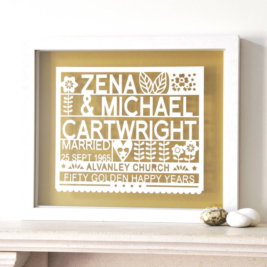 Golden Anniversary Gift Ideas
 Personalised 50th Golden Wedding Anniversary Gift By Ant