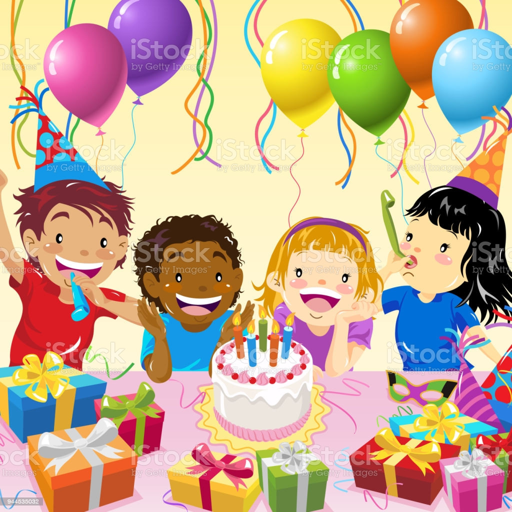 Kids Party Clipart
 Multiethnic Children Birthday Party Stock Vector Art