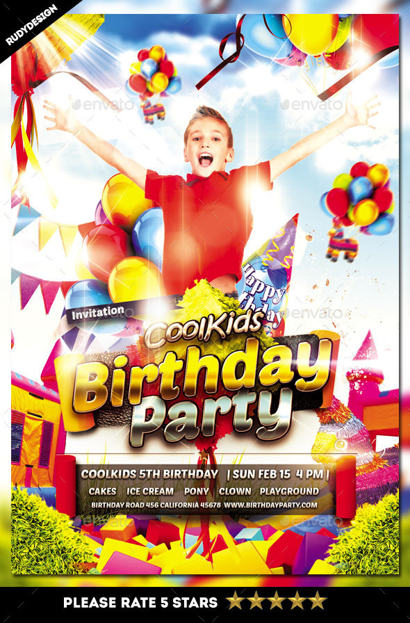 Kids Party Flyer
 Kids Birthday Party Flyer Invitation by rudydesign
