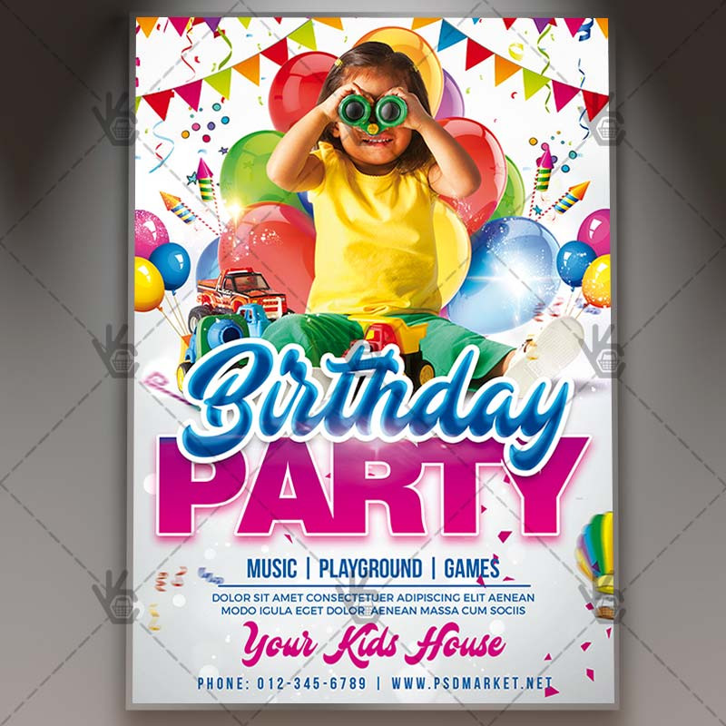 Kids Party Flyer
 Kids Birthday Party Flyer PSD Template