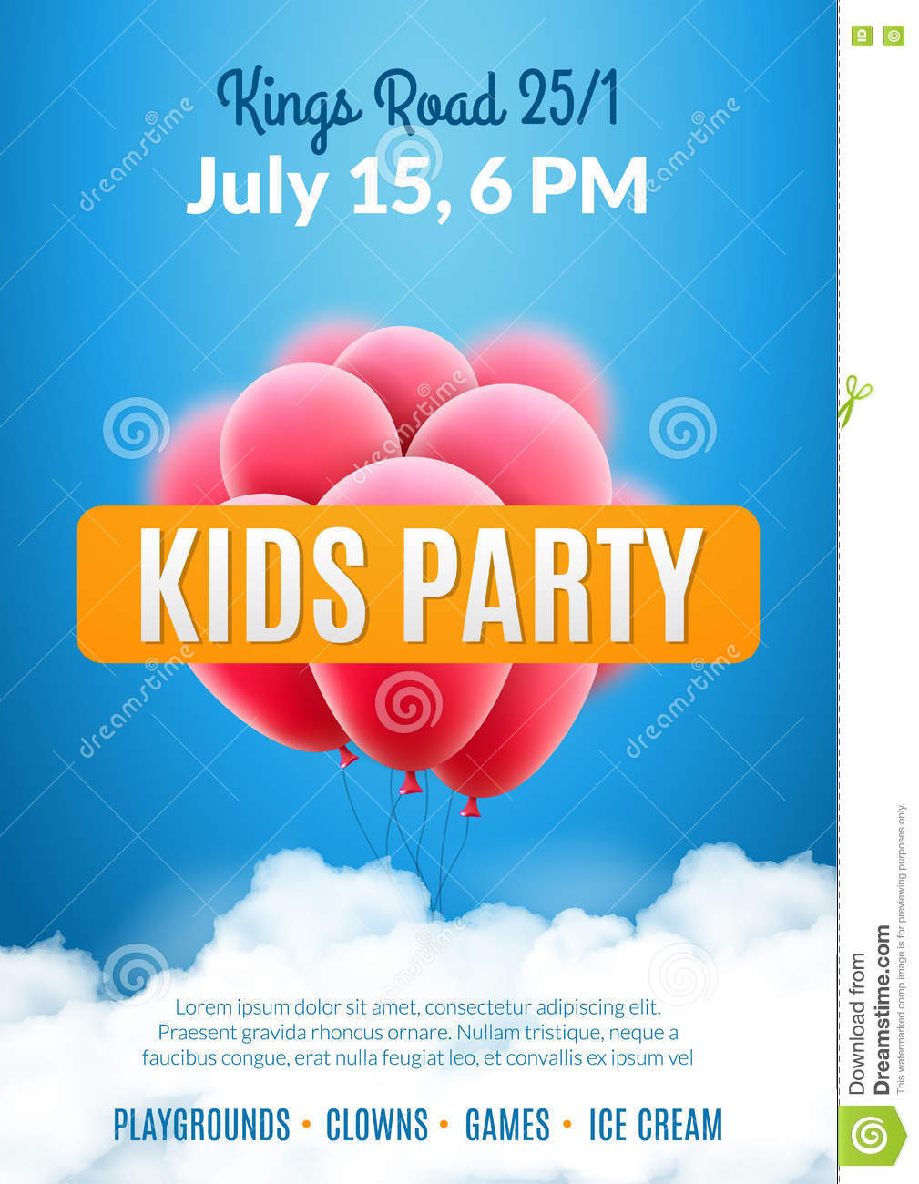 Kids Party Flyer
 Kids Party Invitation Design Poster Template Kids Fun
