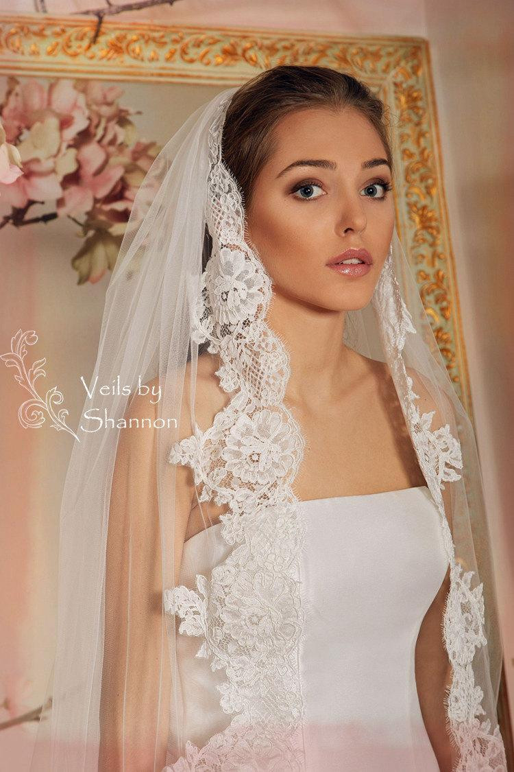 Lace Trim Wedding Veil
 Wedding Veil Lace Bridal Veil Cathedral Veil Style V3A