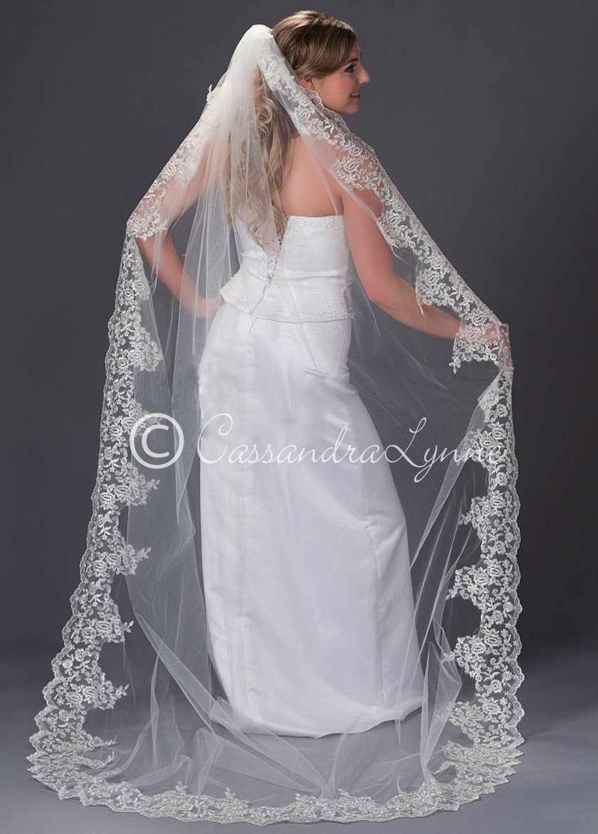 Lace Trim Wedding Veil
 Wedding Veil with Wide Lace Trim Chapel Length