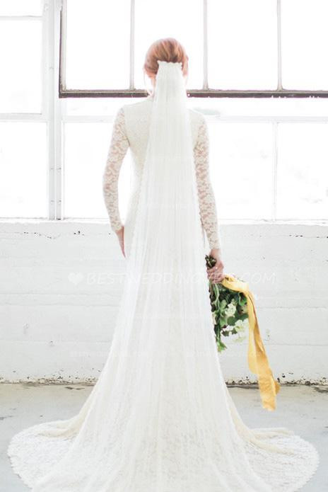 Lace Trim Wedding Veil
 Narrow Lace Trim Bridal Long Wedding Veil with b