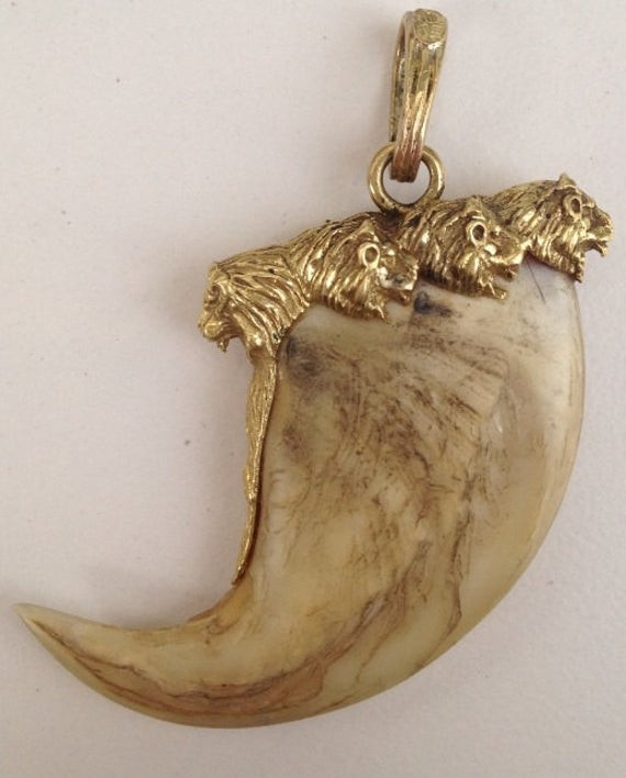 Lion Claw Necklace
 Huge Vintage Real African Lion Claw Pendant with an 18K Solid