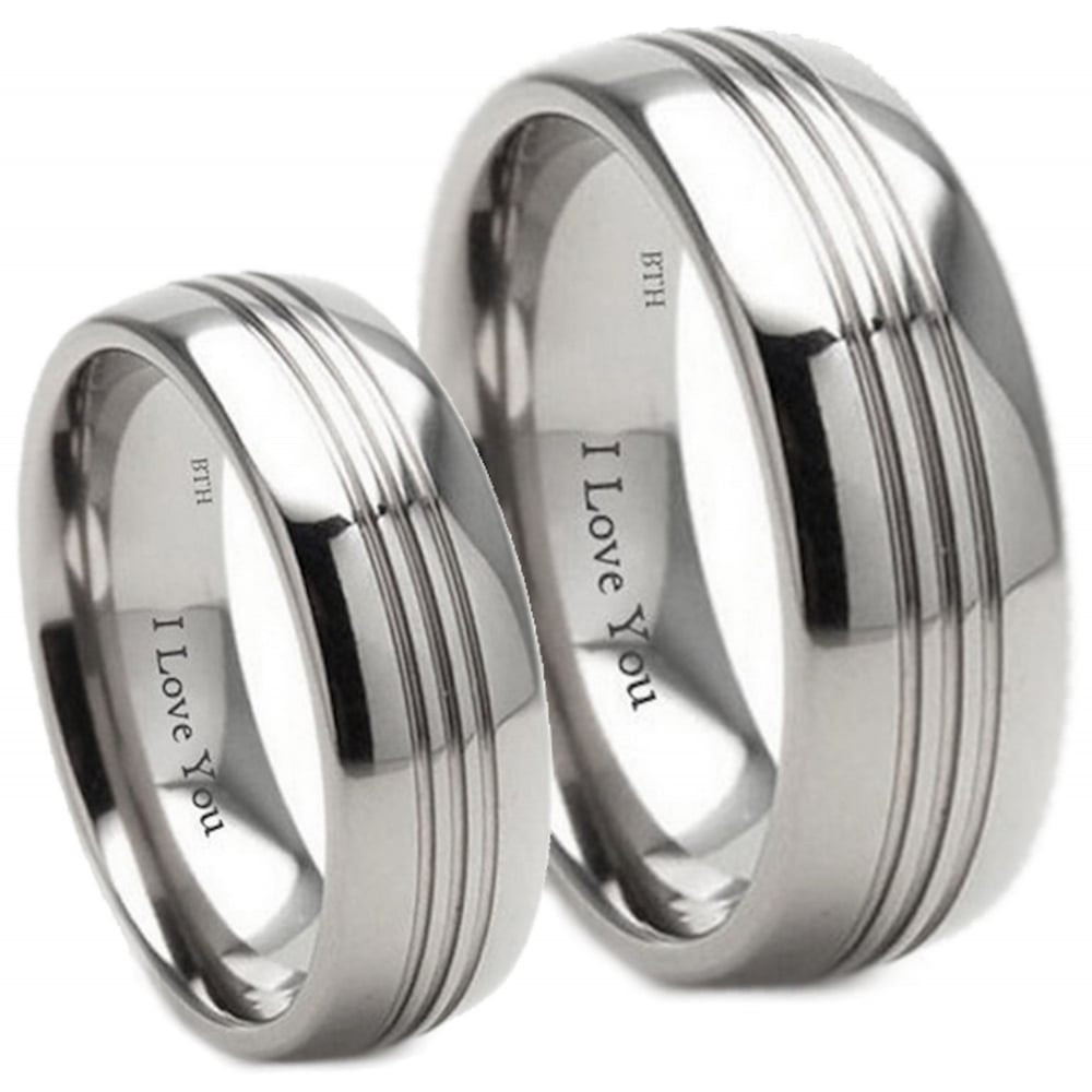 Matching Wedding Band Sets
 His and Hers Matching Titanium 7mm Wedding Engagement Ring Set