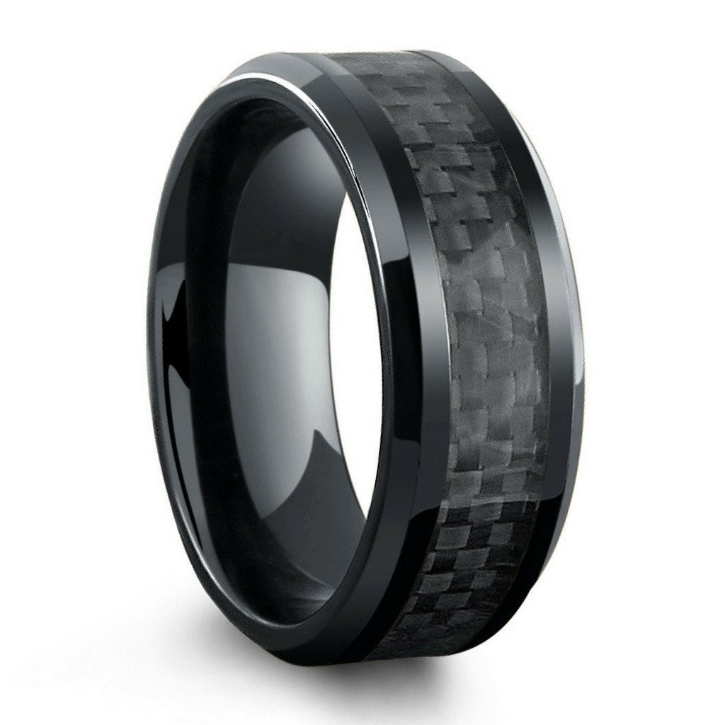 Mens Carbon Fiber Wedding Band
 All Black Titanium Ring Mens Wedding Band With Carbon