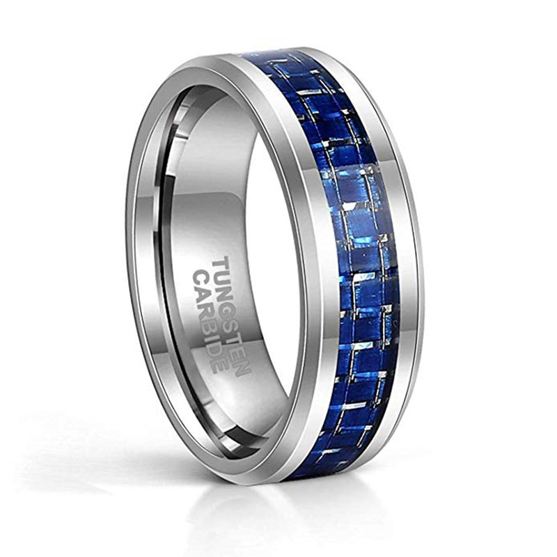 Mens Carbon Fiber Wedding Band
 Mens Tungsten Ring Blue Carbon Fiber Inlay Wedding