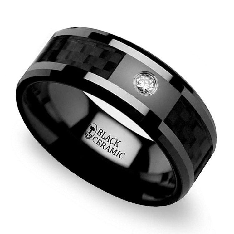 Mens Carbon Fiber Wedding Band
 Black Carbon Fiber Inlay Men s Diamond Wedding Ring in Ceramic