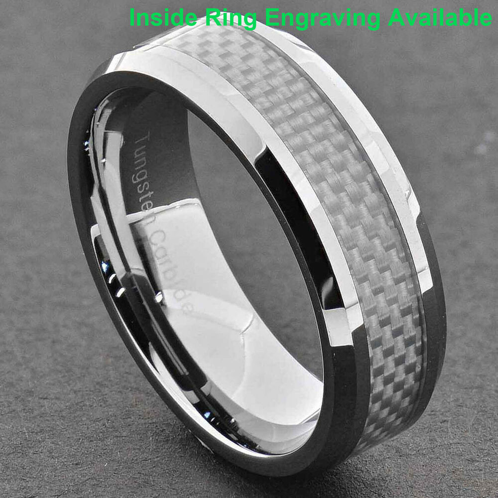 Mens Carbon Fiber Wedding Band
 8mm Tungsten Band White Carbon Fiber Men s Wedding Ring