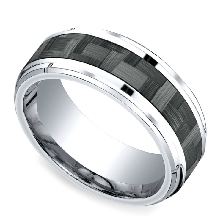 Mens Carbon Fiber Wedding Band
 Beveled Carbon Fiber Men s Wedding Ring in Cobalt