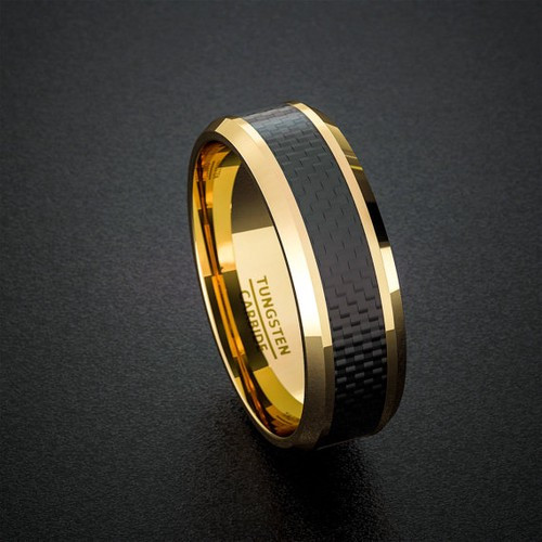 Mens Carbon Fiber Wedding Band
 Tungsten Wedding Band 8mm Gold Men s Black Carbon Fiber