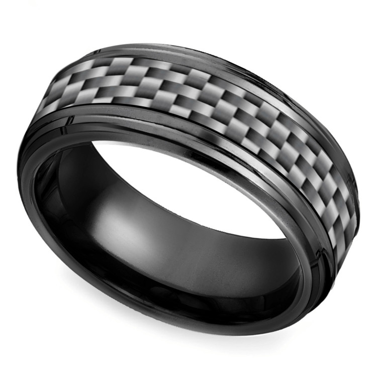 Mens Carbon Fiber Wedding Band
 Beveled Carbon Fiber Men s Wedding Ring in Black Titanium