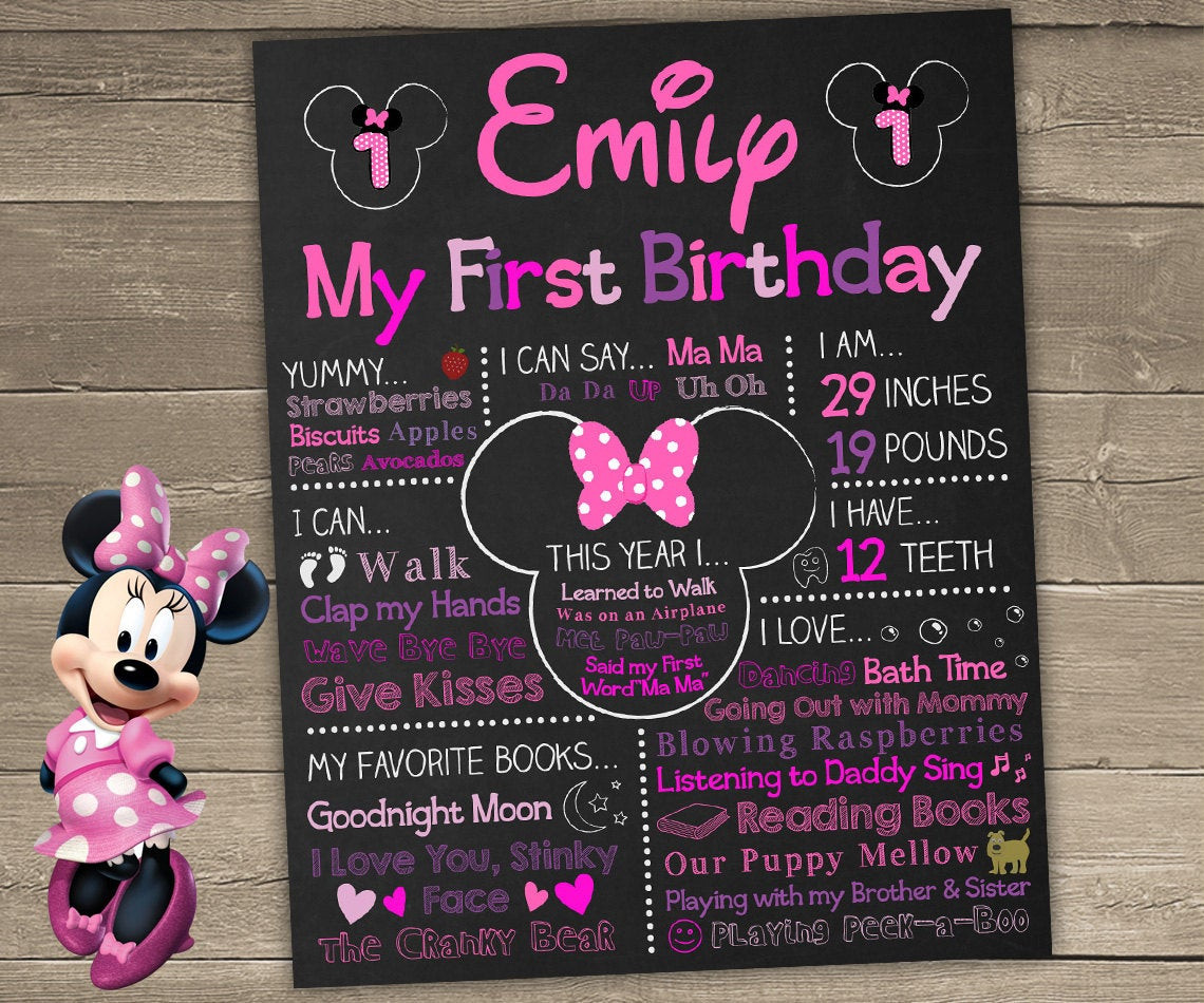 Minnie Mouse 1st Birthday Decorations
 Minnie Mouse First Birthday Chalkboard Minnie Mouse