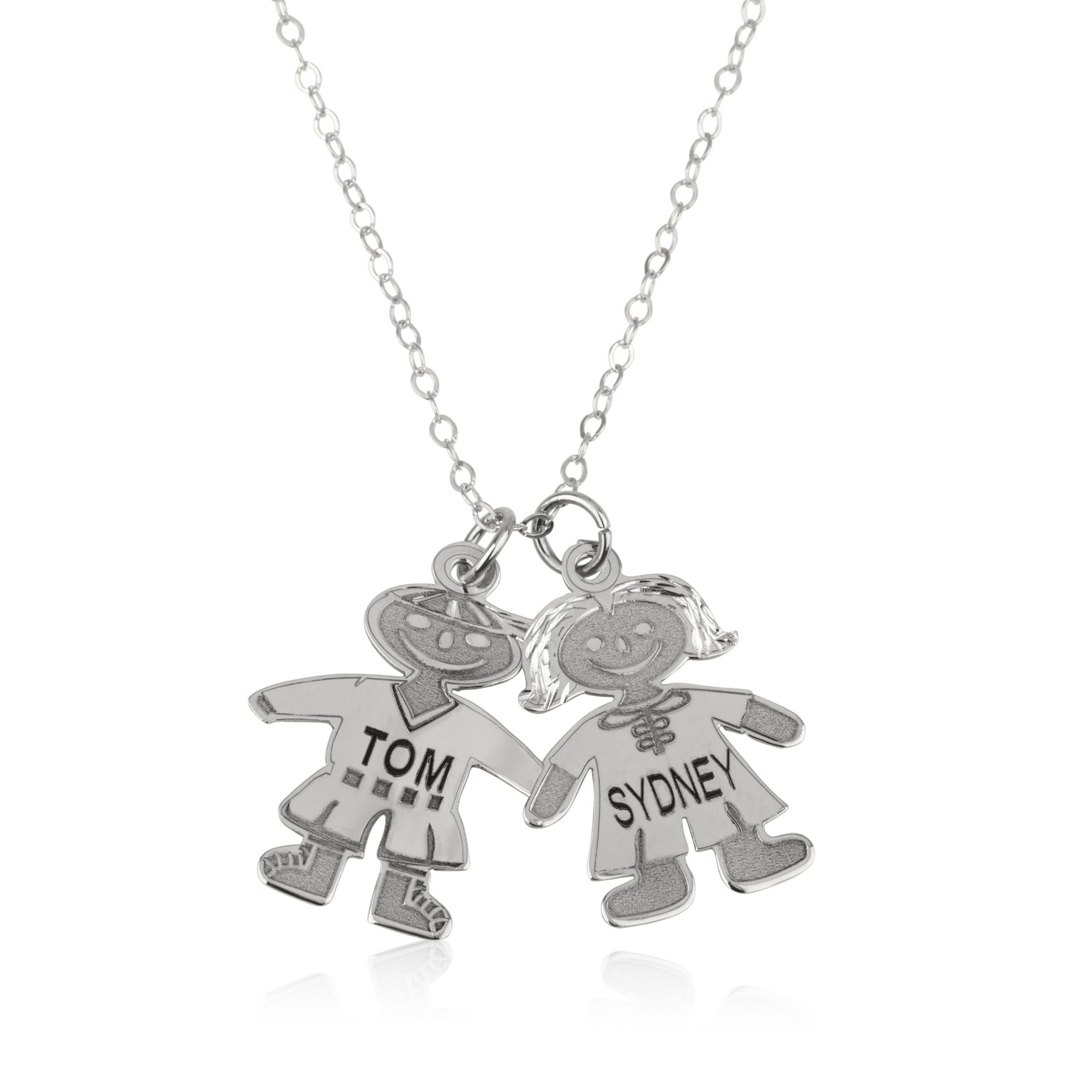 Mom Necklace White Gold
 Personalized White Gold Child Engraved Mom necklace