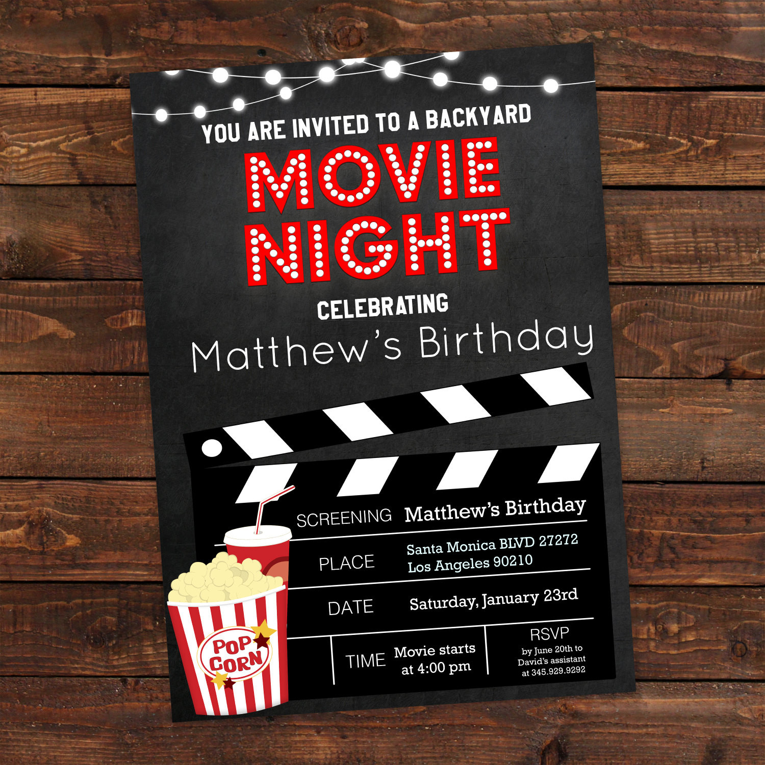 Movie Night Birthday Party
 Printable Backyard Movie Night Party Invitation Movie Night