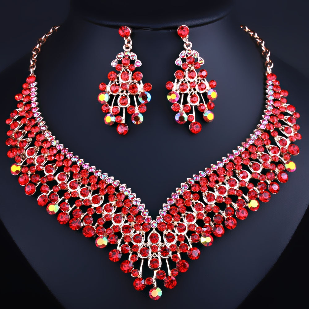 Necklace And Earring Sets
 Fashion Wedding Jewelry Shining Tassel Shaped Necklace