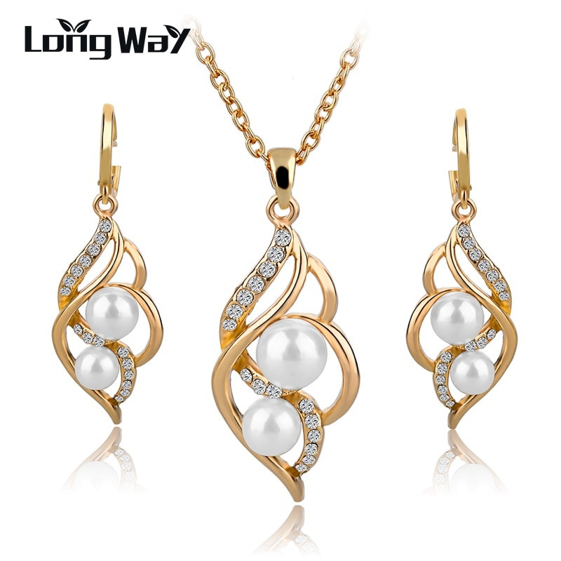 Necklace And Earring Sets
 LongWay Gold Color Elegant Inlaid Crystal Jewelry Sets