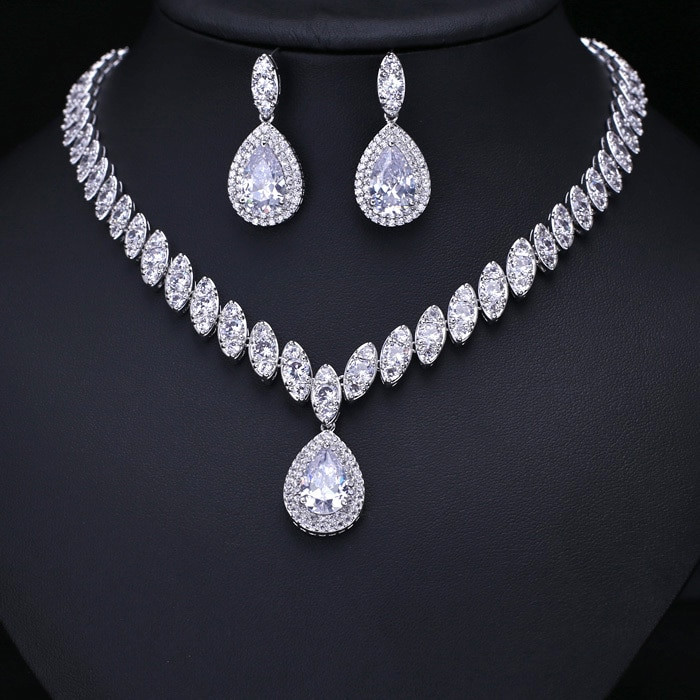 Necklace And Earring Sets
 Hot Clear Cubic Zircon Wedding Jewelry Sets Bridal
