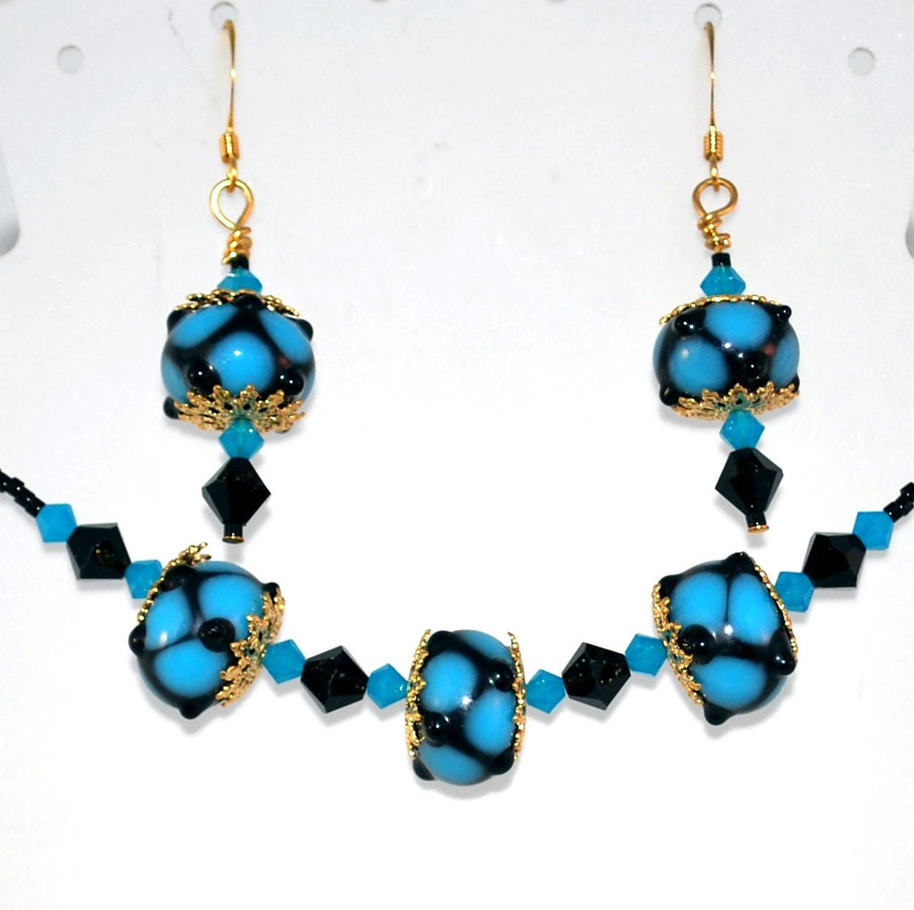 Necklace And Earring Sets
 Blue and Black Coordinated Jewelry Set Necklace and