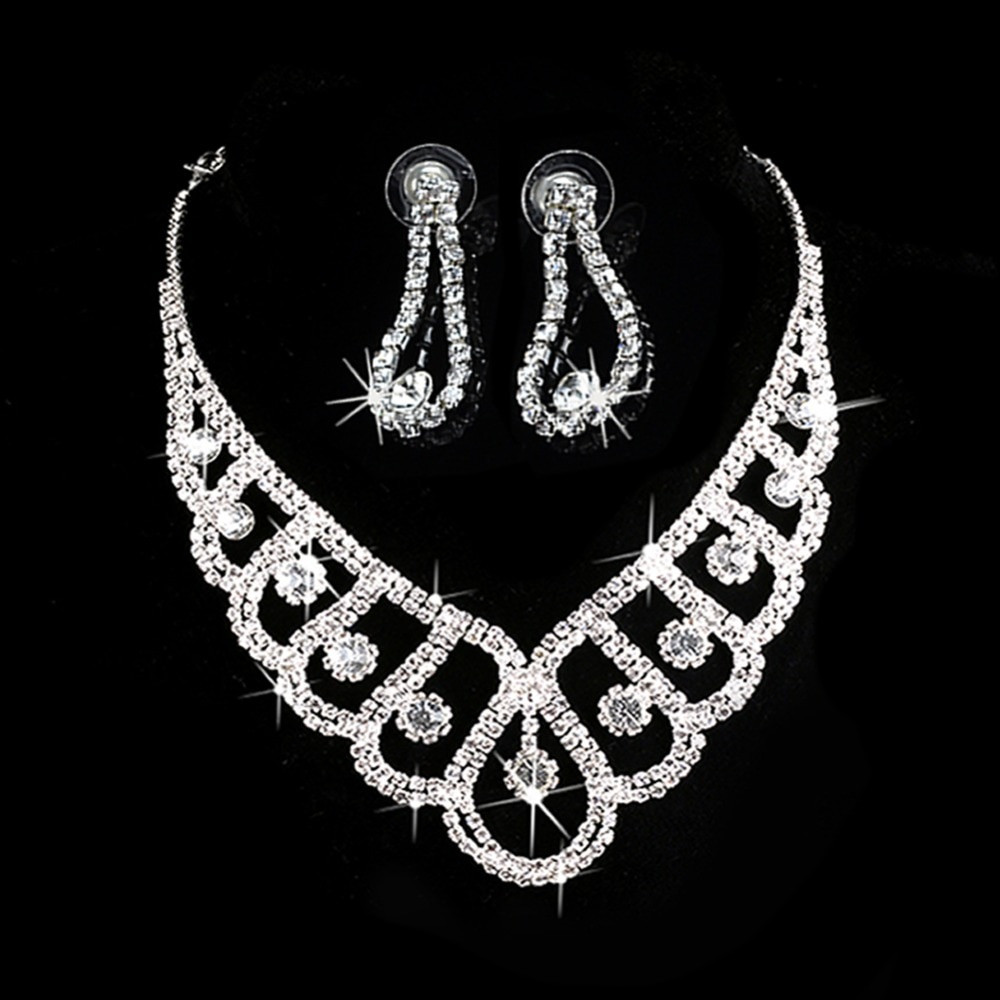 Necklace And Earring Sets
 New Fashion Silver Crystal Jewelry Sets Wedding Bridal