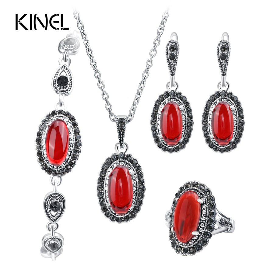 Necklace And Earring Sets
 Aliexpress Buy Kinel New 4Pcs Retro Jewelry Sets Red