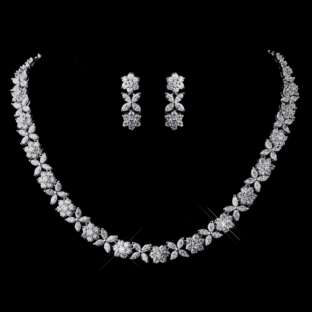 Necklace And Earring Sets
 Hermaine CZ Necklace & Earring Set Elegant Bridal Hair