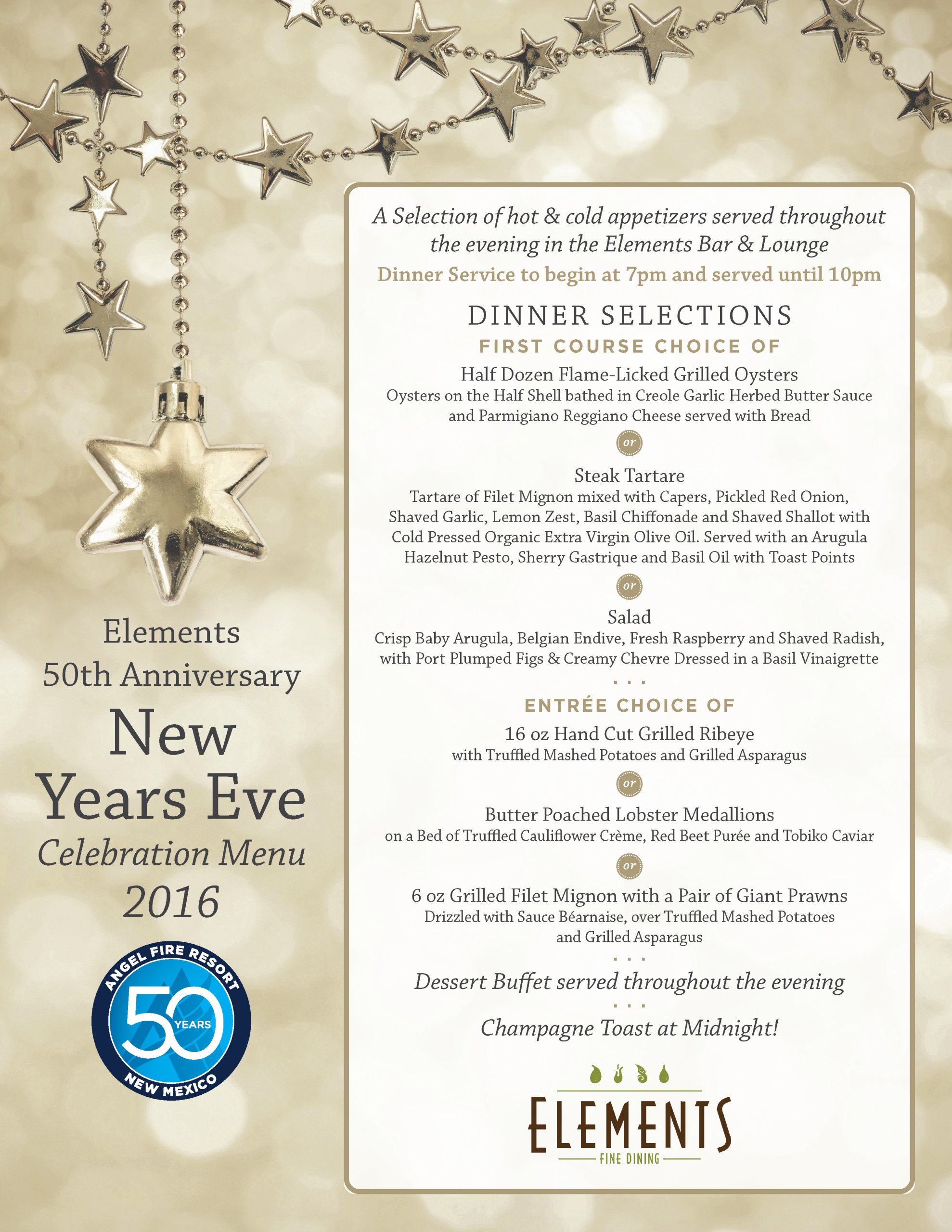 New Years Eve Dinner Party Menu
 New Year s Eve Dinner at Elements Angel Fire Resort