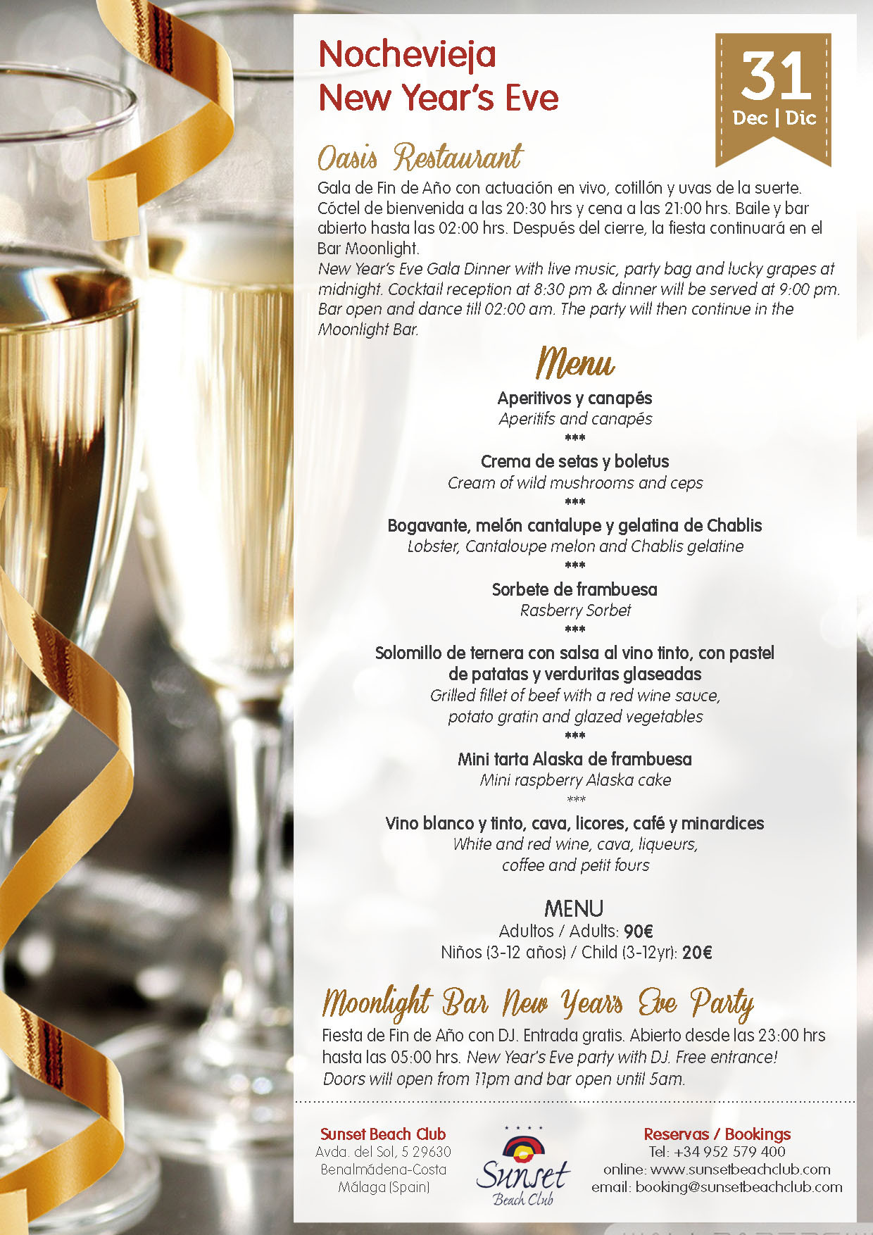 New Years Eve Dinner Party Menu
 Winter Sun Breaks Over 50 s