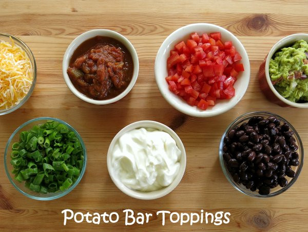 Potato Bar Toppings
 Crock Pot Baked Potatoes and 20 Topping Ideas The