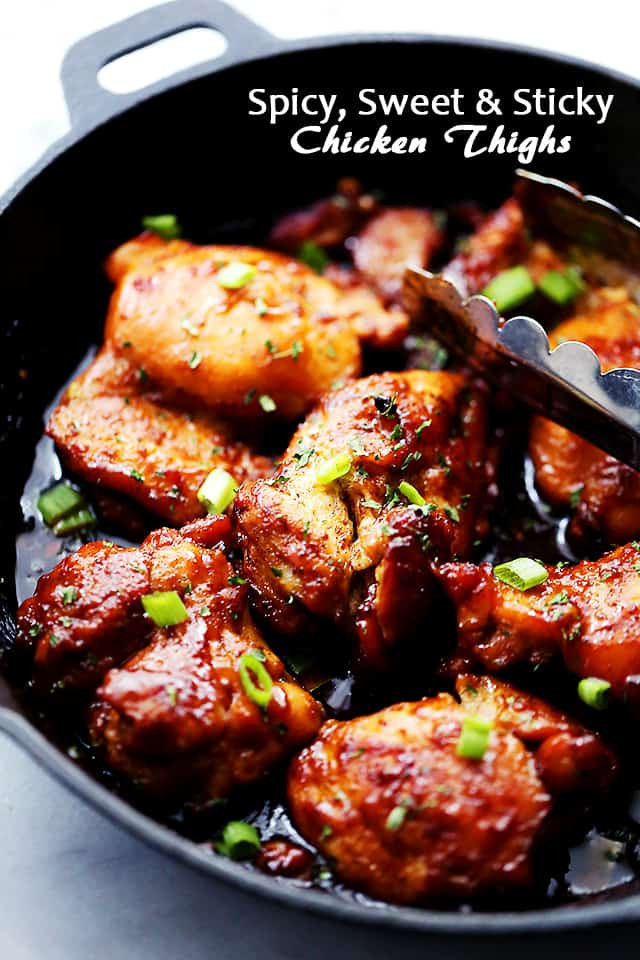 Recipes For Chicken Thighs
 Spicy Sweet and Sticky Chicken Thighs Diethood