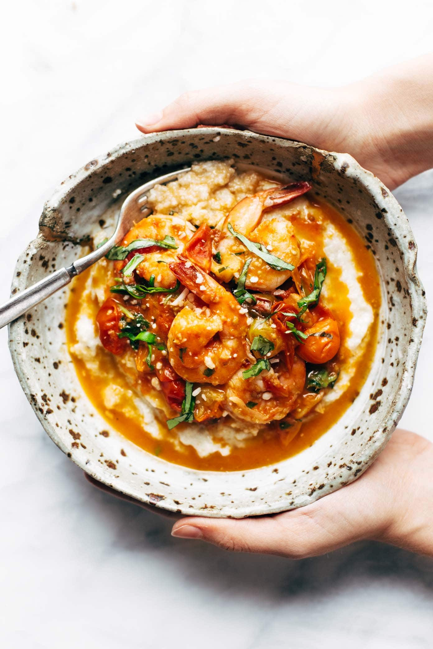Recipes For Shrimp And Grits
 Garlic Basil Shrimp and Grits Recipe Pinch of Yum