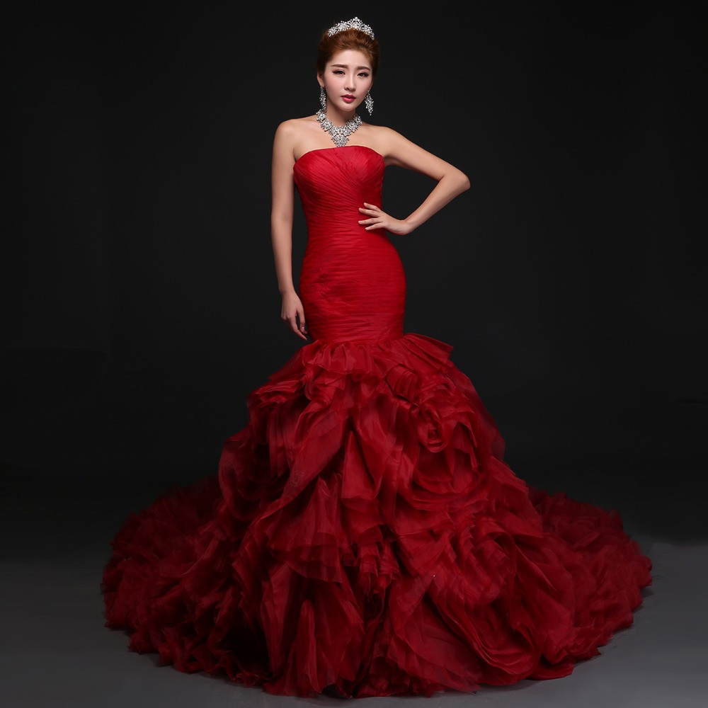 Red Wedding Dresses
 2016 Romantic Design Red Rose Wedding Dresses Flat