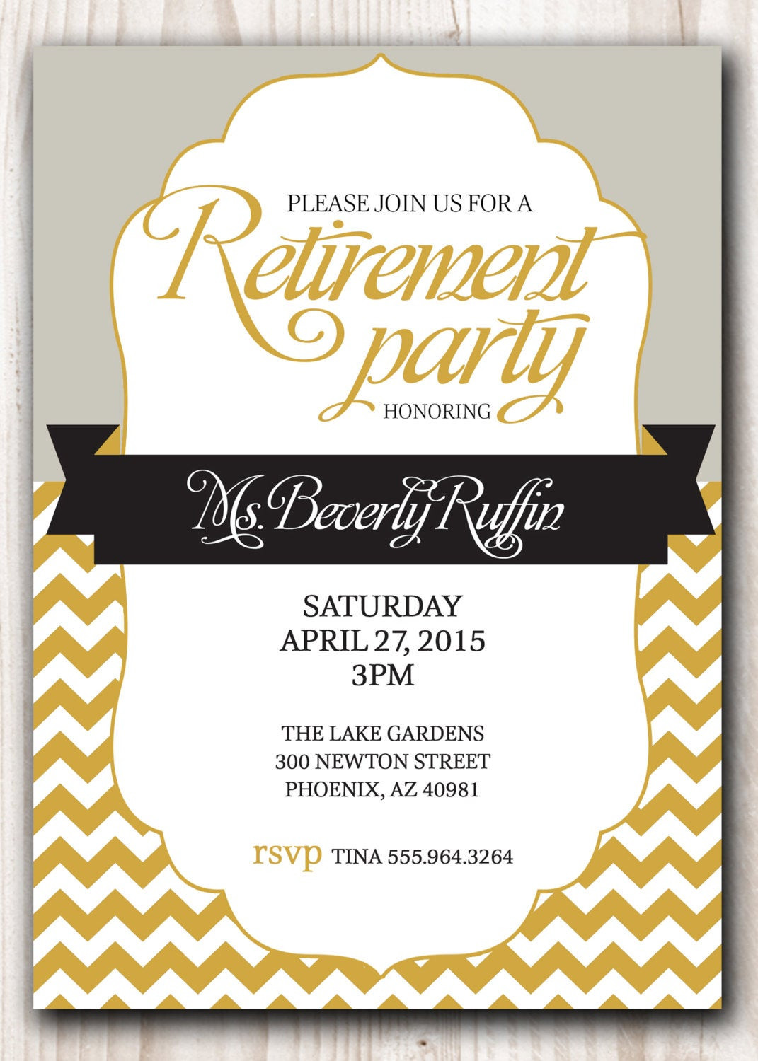 Retirement Party Invitation Ideas
 RETIREMENT PARTY Invitation Gold and Silver or Pick any Color
