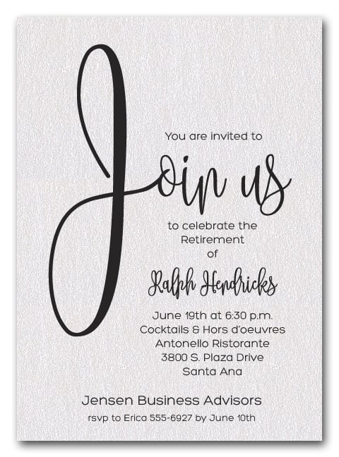 Retirement Party Invitation Ideas
 Shimmery White Join Us Retirement Party Invitations