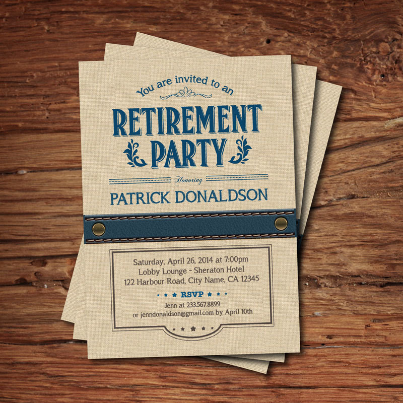 Retirement Party Invite Ideas
 Retirement party invitation Vintage rustic navy blue burlap