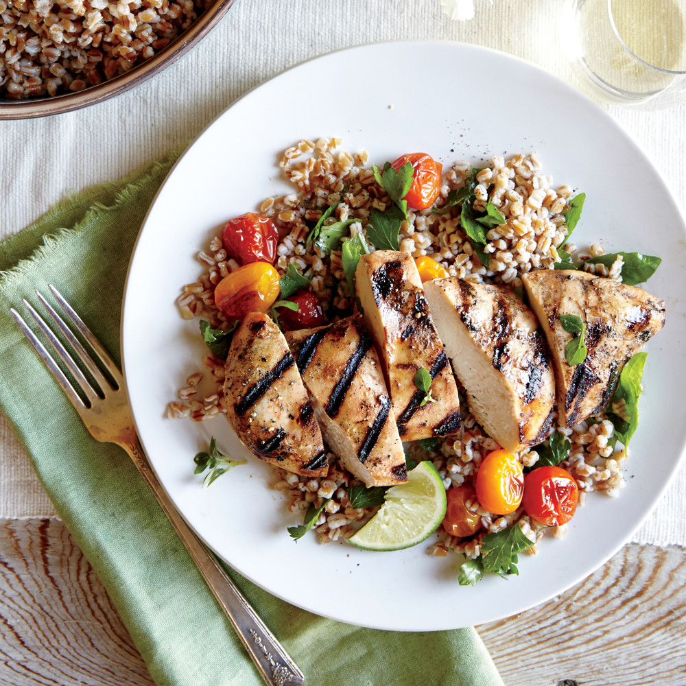 Roasted Chicken Salad
 Herbed Wheat Berry & Roasted Tomato Salad & Grilled
