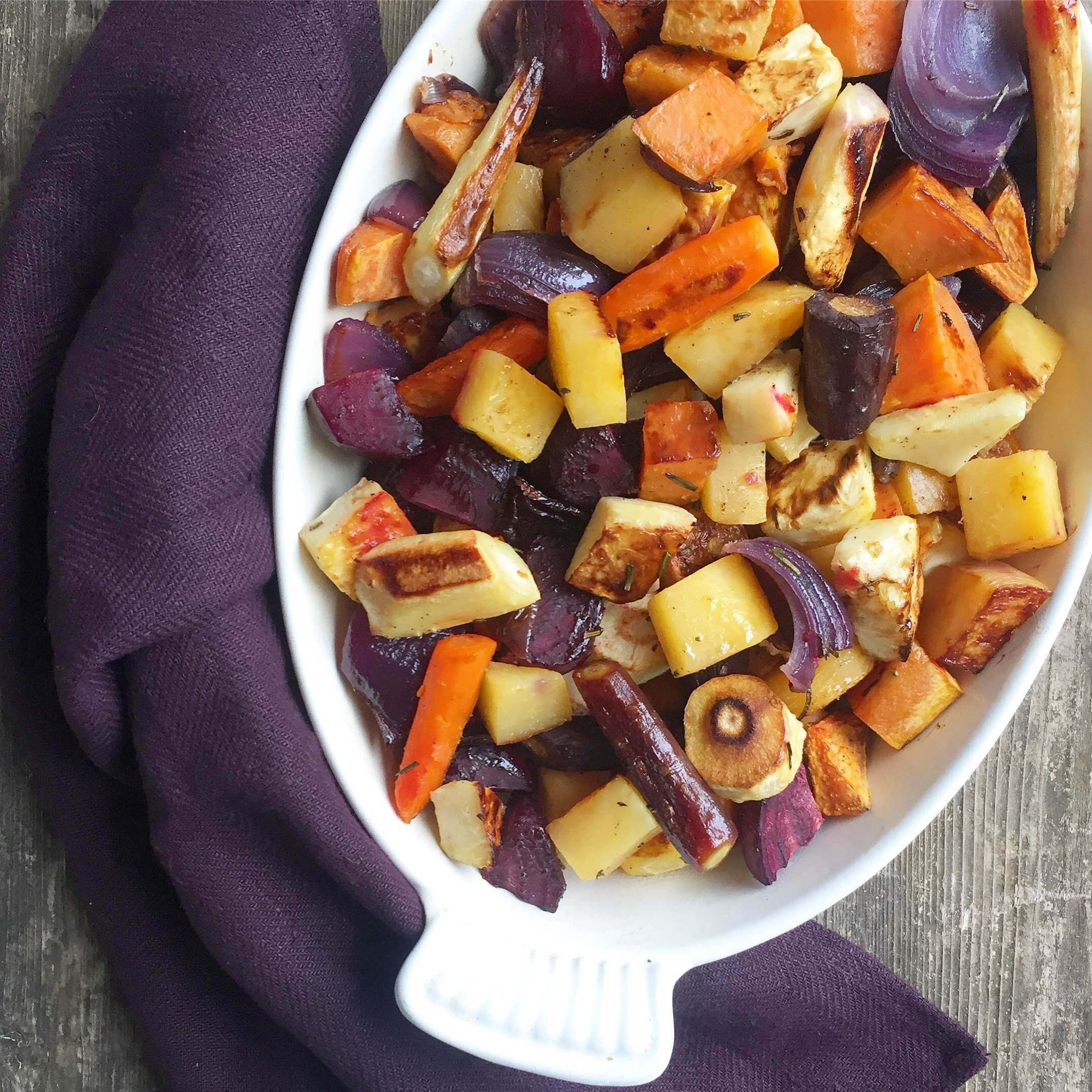 Roasted Vegetables With Balsamic Glaze
 Root Ve ables with a Balsamic Glaze