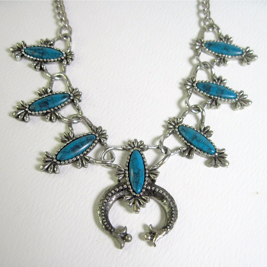 Sarah Coventry Necklace
 Vintage Sarah Coventry Necklace Squash Blossom Faux Turquoise
