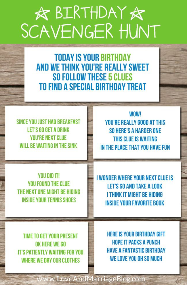 Scavenger Hunt Birthday Party Ideas
 Birthday Scavenger Hunt with free printables 