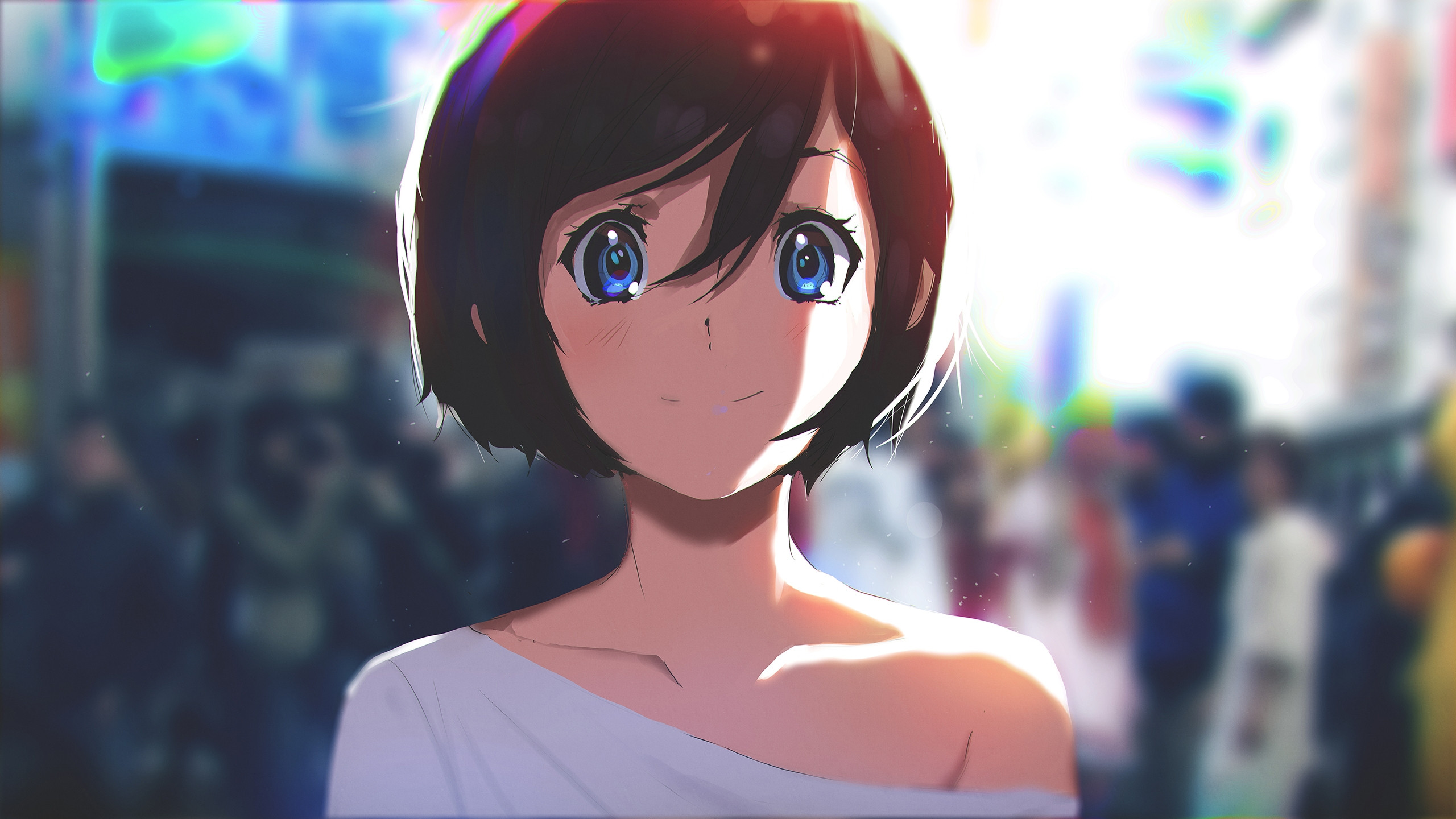 Short Anime Hairstyles
 Download 2560x1440 Anime Girl Sunlight Smiling Short