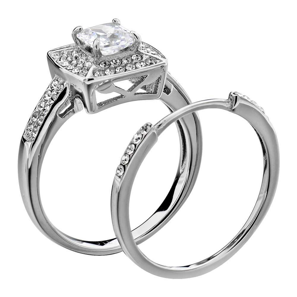 Stainless Steel Cubic Zirconia Wedding Ring Sets
 Wedding Ring Set Stainless Steel Princess Cut AAA CZ Cubic