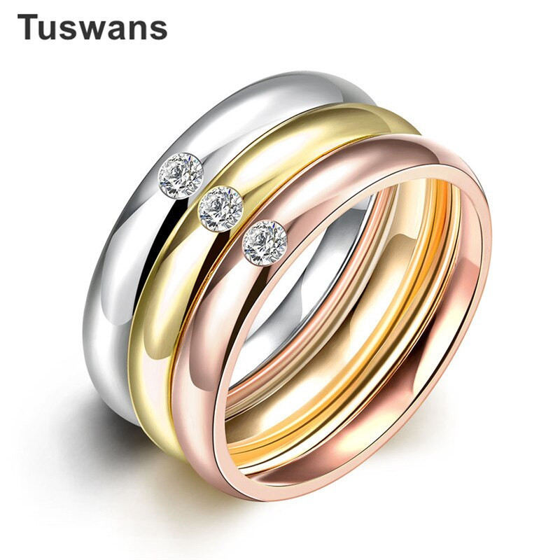 Stainless Steel Cubic Zirconia Wedding Ring Sets
 Stainless Steel Rings for Women With Cubic Zirconia