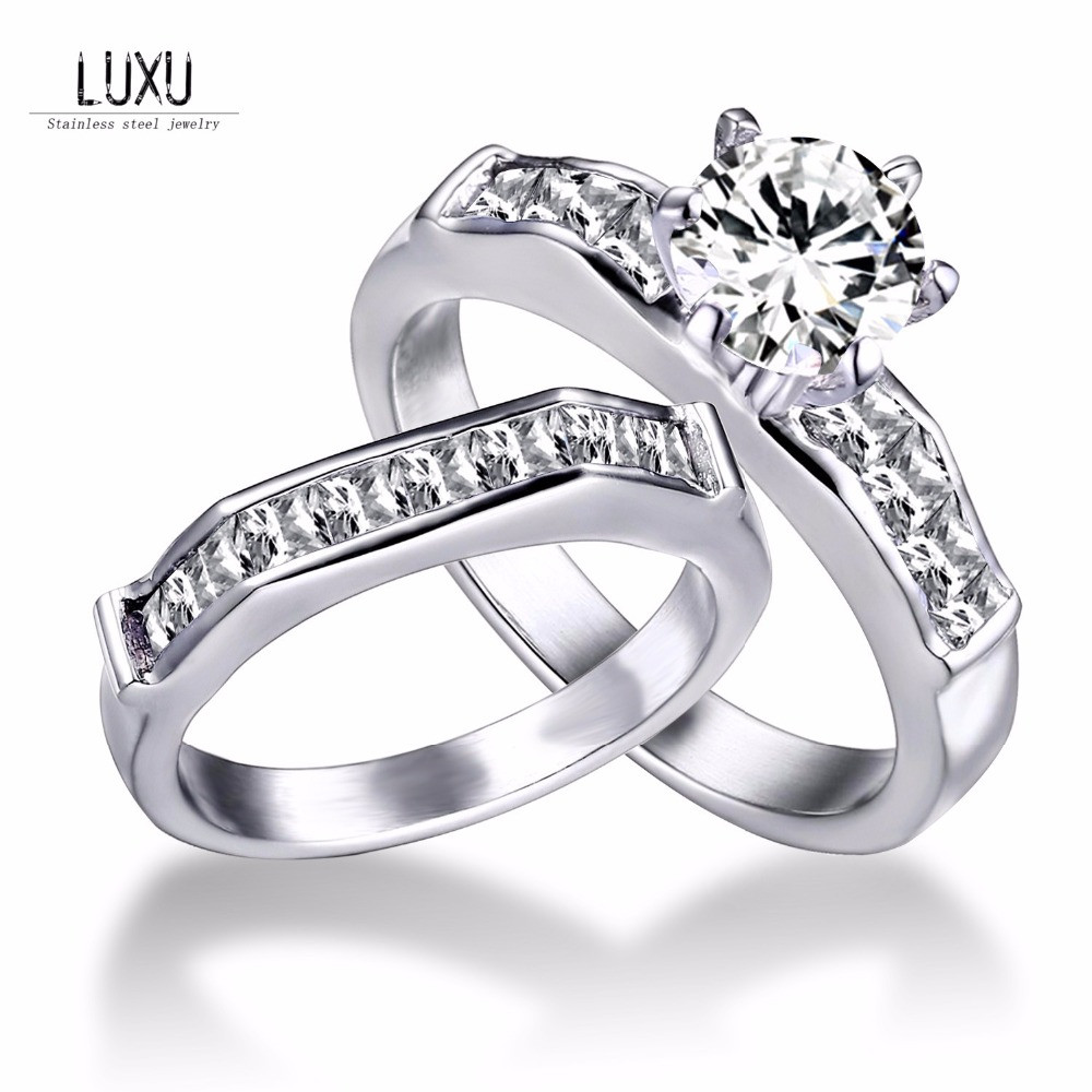 Stainless Steel Cubic Zirconia Wedding Ring Sets
 Women Wedding Rings Set Stainless Steel With AAA Cubic
